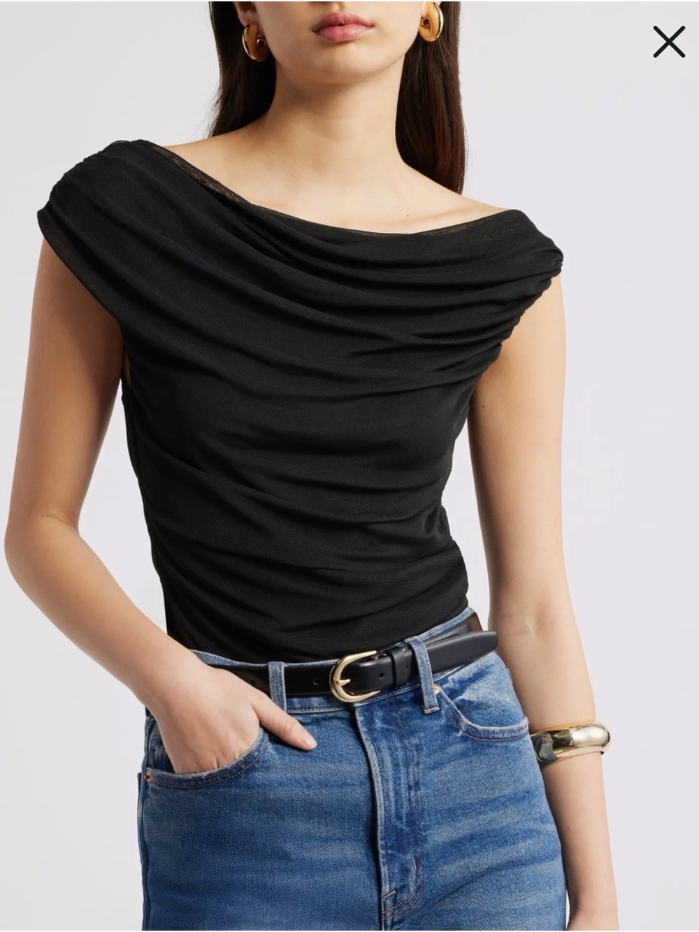 Draped Off-Shoulder Black Camisole